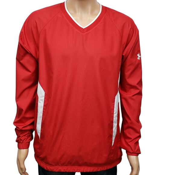 UNDER ARMOUR Baseball Jacket Windbreaker Pullover Gamer Top Mesh lined V-Neck M - Picture 1 of 13